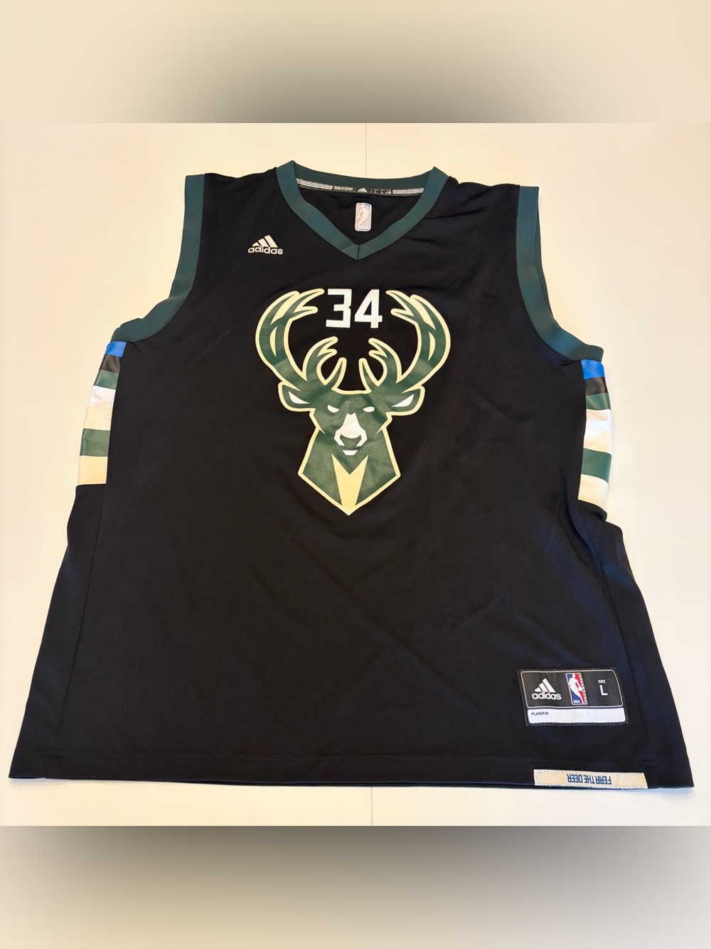 Men’s Adidas Black Milwaukee Bucks #34 Basketball Jersey - Large